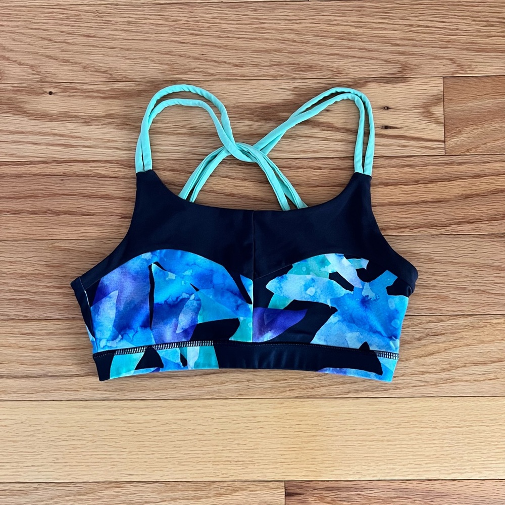 Navy & Purple Sports Bra with Mint Straps